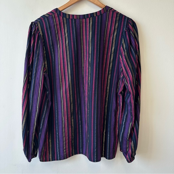 Marine Layer Jamie Banded Collar Lurex Multicolor Striped Blouse - Picture 7 of 8